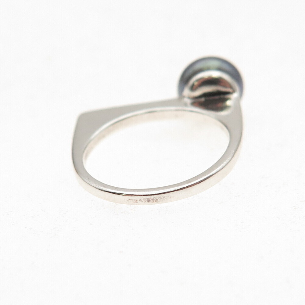 Shube 925 Sterling Silver Vintage Real Tahitian Pearl Modernist Ring Size 4.75 - Picture 5 of 9